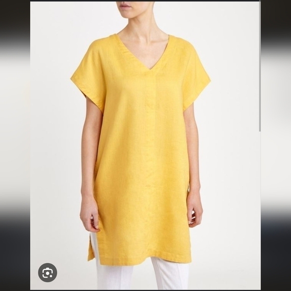 Paul Costello Living Studio Linen Tunic Dress In Ochre - Picture 1 of 7